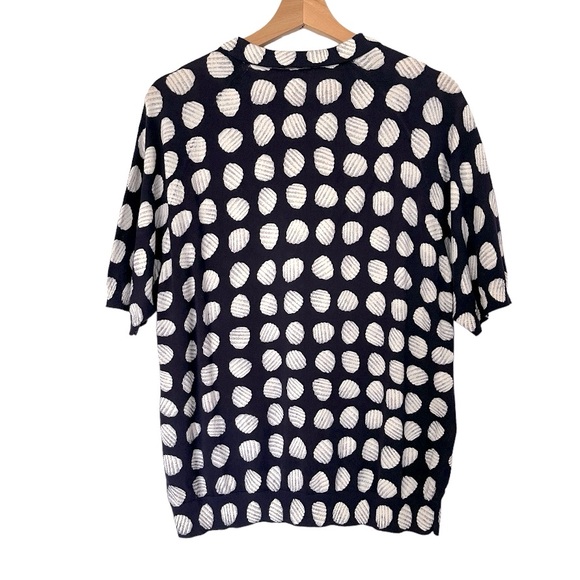 COS Short Sleeve Sweater w Navy & Off White Print - Picture 2 of 6
